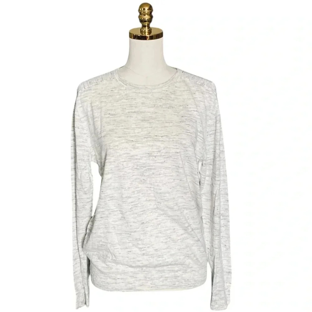 J CREW | White Heather Grey Cotton Linen Blend Crewneck Knit Sweater Size M
